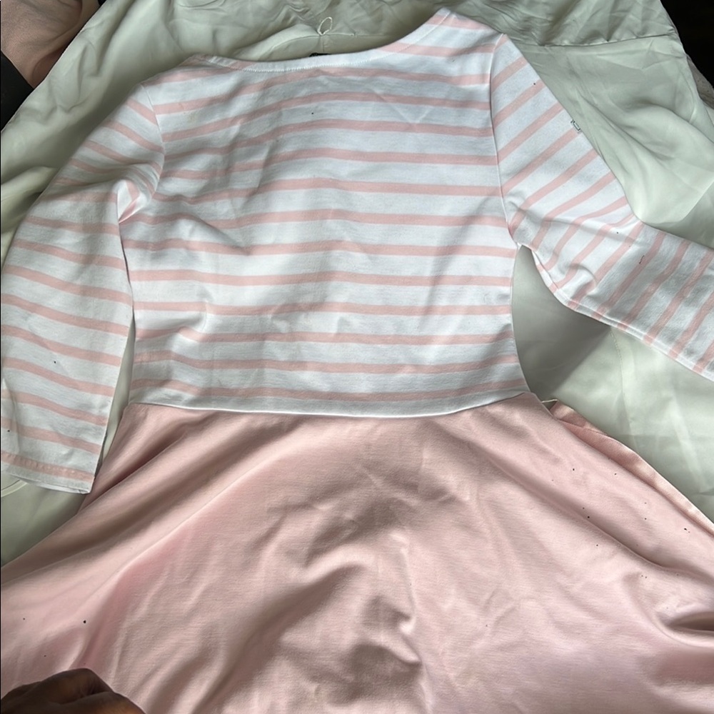 Pink and White Striped Long Sleeve dress